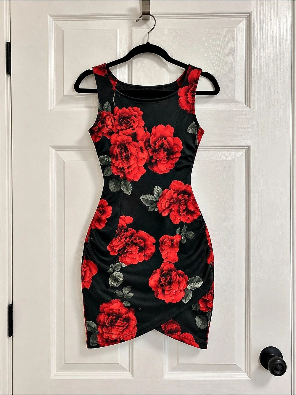 Body Shaping Floral Mini Dress in Black & Red Like New